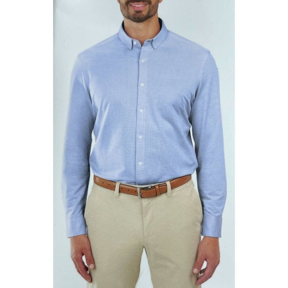 Kirkland Signature Men's XXL Knit Button Up Shirt Modern Fit Blue M0352